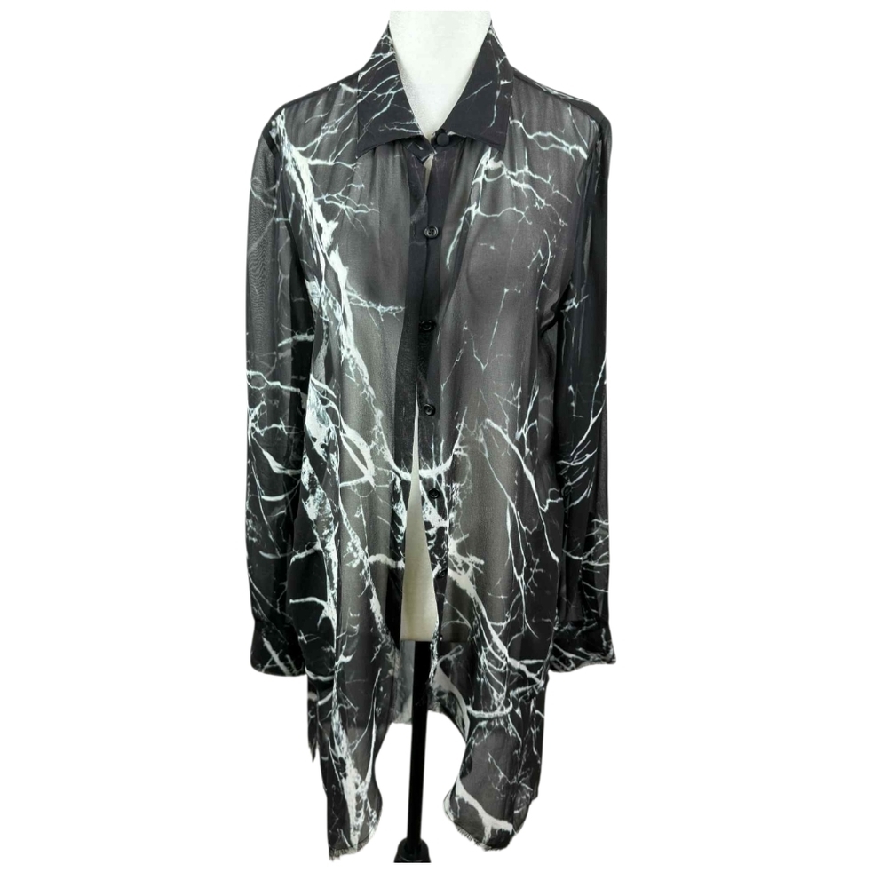 Go by Go silk Marble print Silk button down Long sleeves  oversized Blouse